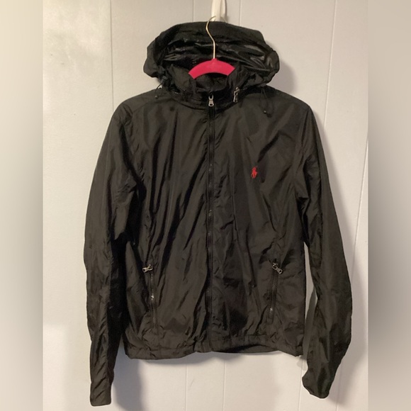 Men’s BLACK Polo Ralph Lauren lightweight hooded windbreaker jacket w/ red logo - Picture 3 of 11